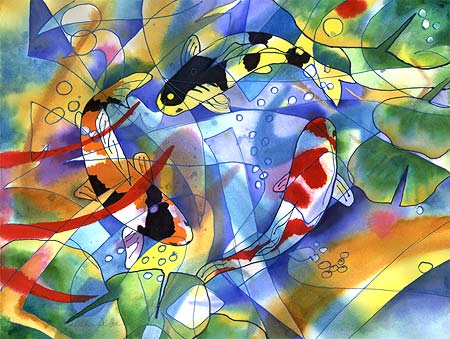 Koi Reflections I  Watercolor 