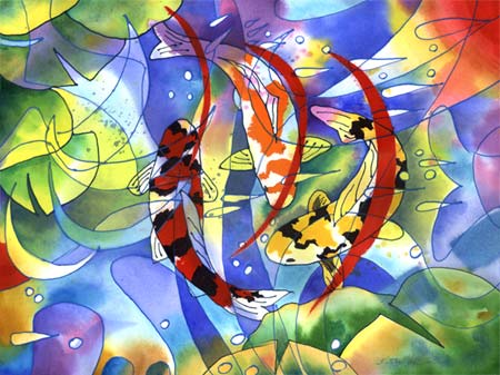 Koi Reflections II Watercolor 