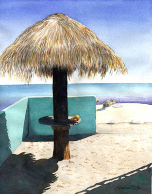 "Palapa"  framed watercolor painting
